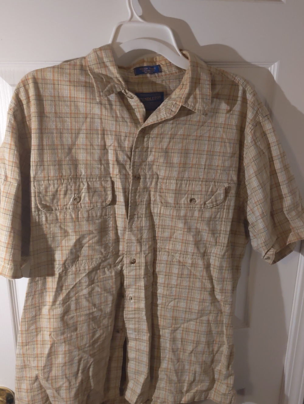 Pendleton Hiker Shirt - Mens Large Short Sleeve Button-up / Green Plaid